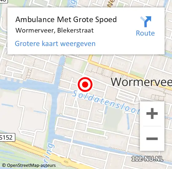 Locatie op kaart van de 112 melding: Ambulance Met Grote Spoed Naar Wormerveer, Blekerstraat op 20 september 2023 12:21