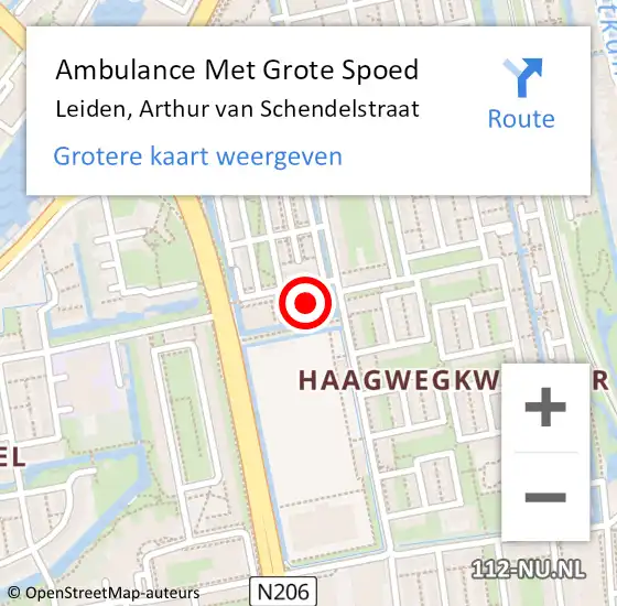 Locatie op kaart van de 112 melding: Ambulance Met Grote Spoed Naar Leiden, Arthur van Schendelstraat op 20 september 2023 12:41