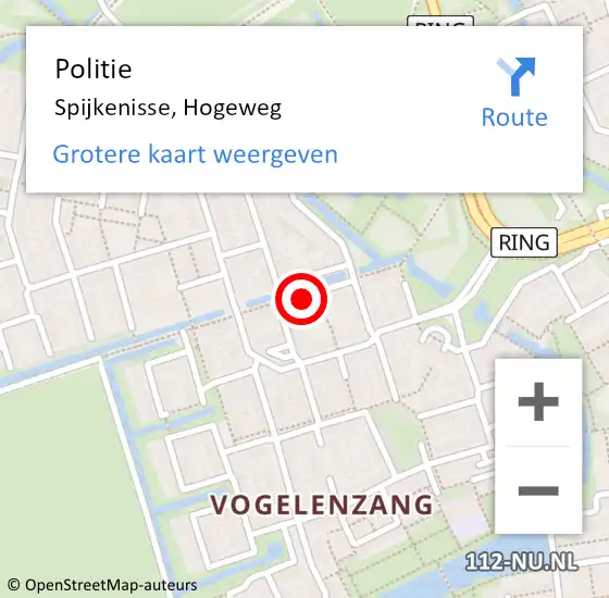 Locatie op kaart van de 112 melding: Politie Spijkenisse, Hogeweg op 20 september 2023 13:24