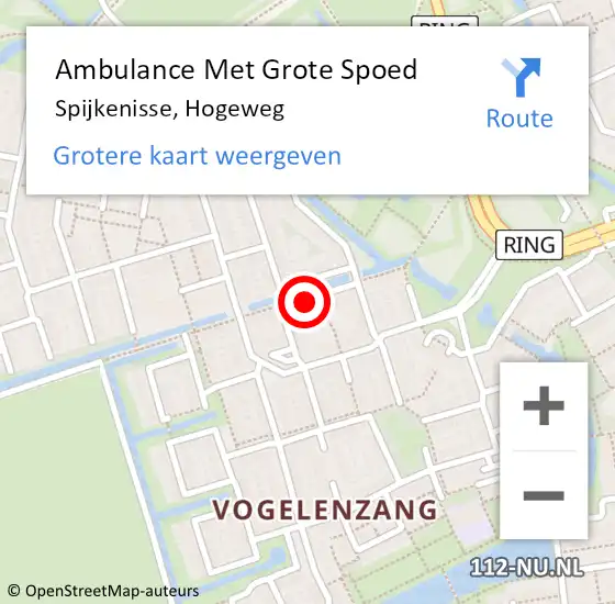 Locatie op kaart van de 112 melding: Ambulance Met Grote Spoed Naar Spijkenisse, Hogeweg op 20 september 2023 13:24