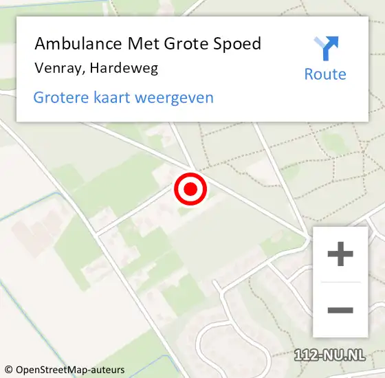 Locatie op kaart van de 112 melding: Ambulance Met Grote Spoed Naar Venray, Hardeweg op 8 september 2014 19:19