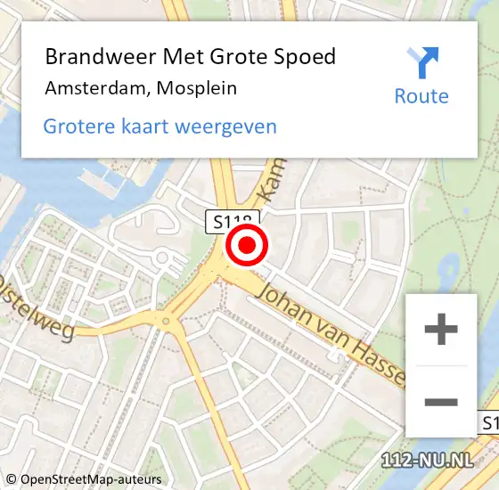 Locatie op kaart van de 112 melding: Brandweer Met Grote Spoed Naar Amsterdam, Mosplein op 20 september 2023 13:40
