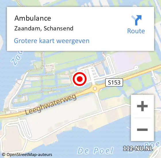 Locatie op kaart van de 112 melding: Ambulance Zaandam, Schansend op 20 september 2023 13:47