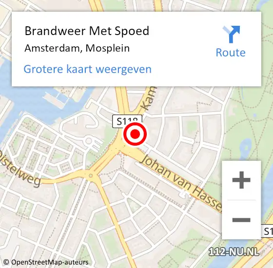 Locatie op kaart van de 112 melding: Brandweer Met Spoed Naar Amsterdam, Mosplein op 20 september 2023 13:52