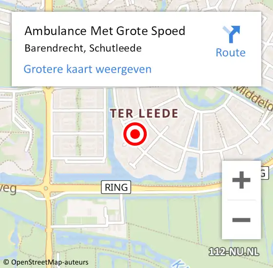 Locatie op kaart van de 112 melding: Ambulance Met Grote Spoed Naar Barendrecht, Schutleede op 20 september 2023 13:55