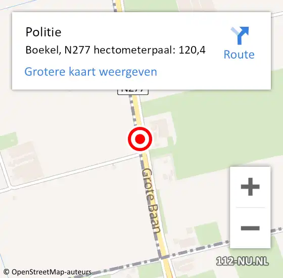 Locatie op kaart van de 112 melding: Politie Boekel, N277 hectometerpaal: 120,4 op 20 september 2023 13:56