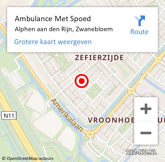 Locatie op kaart van de 112 melding: Ambulance Met Spoed Naar Alphen aan den Rijn, Zwanebloem op 20 september 2023 13:57