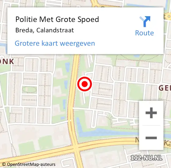 Locatie op kaart van de 112 melding: Politie Met Grote Spoed Naar Breda, Calandstraat op 20 september 2023 14:31