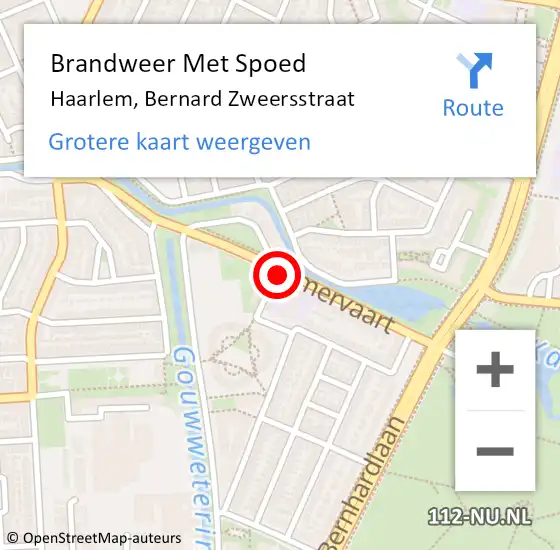 Locatie op kaart van de 112 melding: Brandweer Met Spoed Naar Haarlem, Bernard Zweersstraat op 20 september 2023 15:10