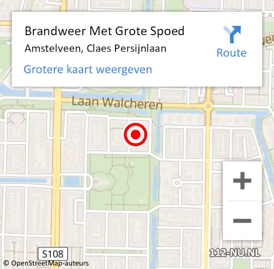 Locatie op kaart van de 112 melding: Brandweer Met Grote Spoed Naar Amstelveen, Claes Persijnlaan op 20 september 2023 15:15