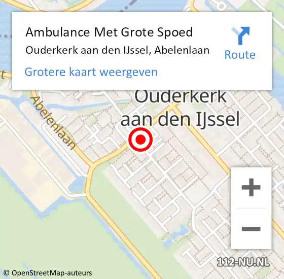 Locatie op kaart van de 112 melding: Ambulance Met Grote Spoed Naar Ouderkerk aan den IJssel, Abelenlaan op 20 september 2023 15:21