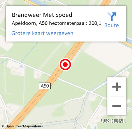 Locatie op kaart van de 112 melding: Brandweer Met Spoed Naar Apeldoorn, A50 hectometerpaal: 200,1 op 20 september 2023 15:22