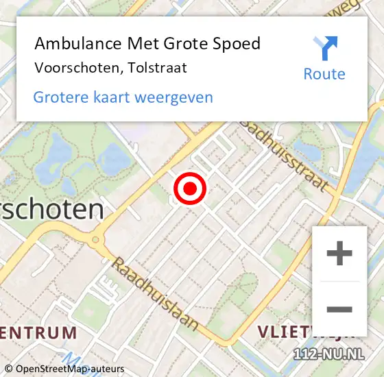 Locatie op kaart van de 112 melding: Ambulance Met Grote Spoed Naar Voorschoten, Tolstraat op 20 september 2023 15:25