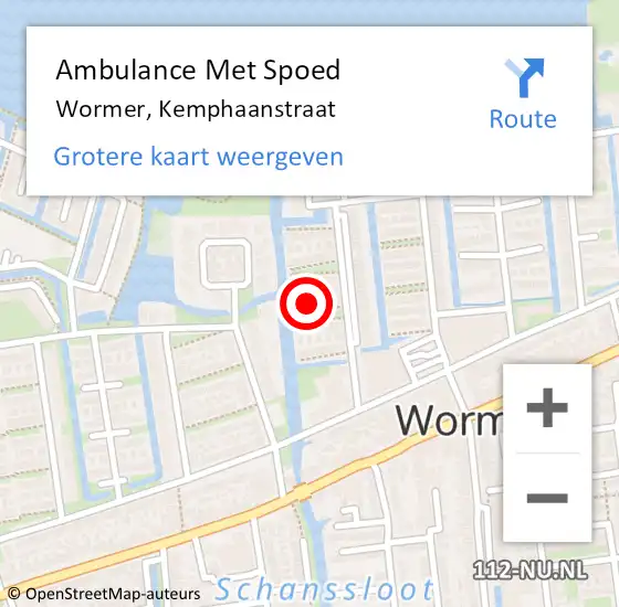 Locatie op kaart van de 112 melding: Ambulance Met Spoed Naar Wormer, Kemphaanstraat op 20 september 2023 15:49