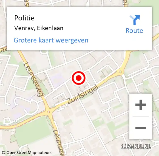 Locatie op kaart van de 112 melding: Politie Venray, Eikenlaan op 20 september 2023 16:26