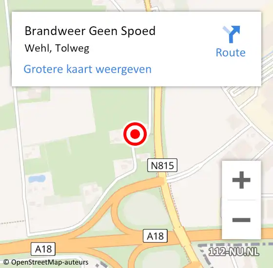 Locatie op kaart van de 112 melding: Brandweer Geen Spoed Naar Wehl, Tolweg op 20 september 2023 17:22