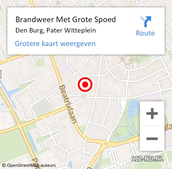 Locatie op kaart van de 112 melding: Brandweer Met Grote Spoed Naar Den Burg, Pater Witteplein op 8 september 2014 19:54