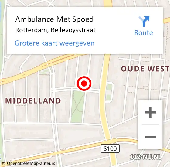 Locatie op kaart van de 112 melding: Ambulance Met Spoed Naar Rotterdam, Bellevoysstraat op 20 september 2023 17:42