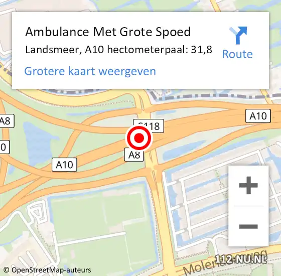 Locatie op kaart van de 112 melding: Ambulance Met Grote Spoed Naar Landsmeer, A10 hectometerpaal: 31,8 op 20 september 2023 17:49