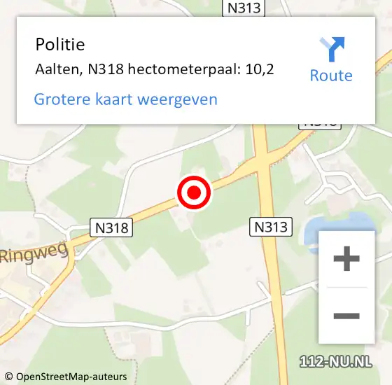 Locatie op kaart van de 112 melding: Politie Aalten, N318 hectometerpaal: 10,2 op 20 september 2023 17:50