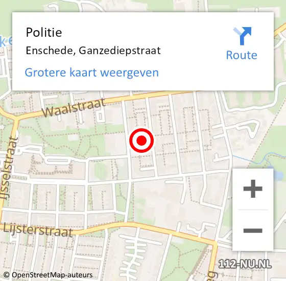 Locatie op kaart van de 112 melding: Politie Enschede, Ganzediepstraat op 20 september 2023 17:54