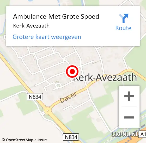 Locatie op kaart van de 112 melding: Ambulance Met Grote Spoed Naar Kerk-Avezaath op 20 september 2023 18:30