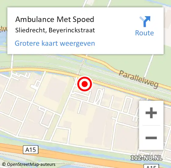 Locatie op kaart van de 112 melding: Ambulance Met Spoed Naar Sliedrecht, Beyerinckstraat op 20 september 2023 18:38