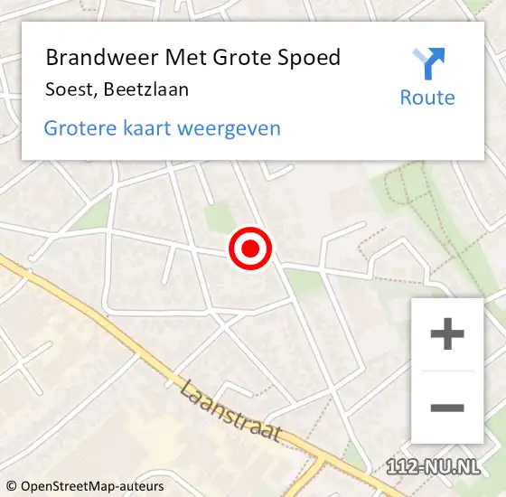 Locatie op kaart van de 112 melding: Brandweer Met Grote Spoed Naar Soest, Beetzlaan op 20 september 2023 18:53