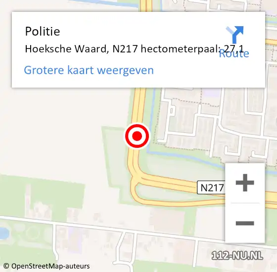 Locatie op kaart van de 112 melding: Politie Hoeksche Waard, N217 hectometerpaal: 27,1 op 20 september 2023 18:57