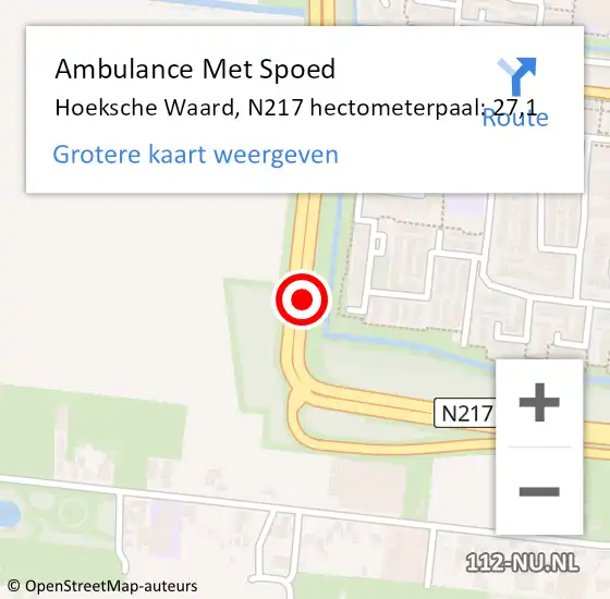 Locatie op kaart van de 112 melding: Ambulance Met Spoed Naar Hoeksche Waard, N217 hectometerpaal: 27,1 op 20 september 2023 19:02