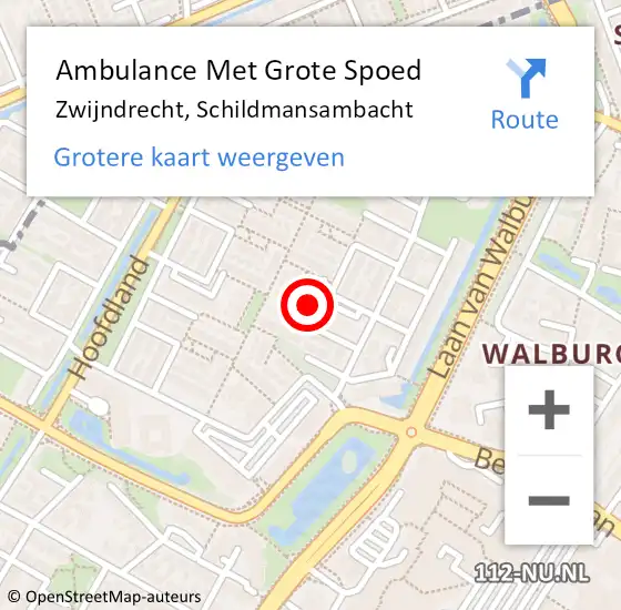 Locatie op kaart van de 112 melding: Ambulance Met Grote Spoed Naar Zwijndrecht, Schildmansambacht op 20 september 2023 19:10