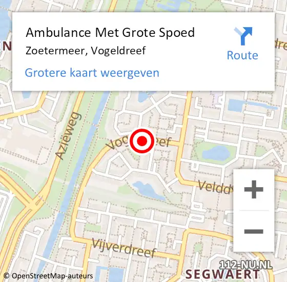 Locatie op kaart van de 112 melding: Ambulance Met Grote Spoed Naar Zoetermeer, Vogeldreef op 20 september 2023 19:32