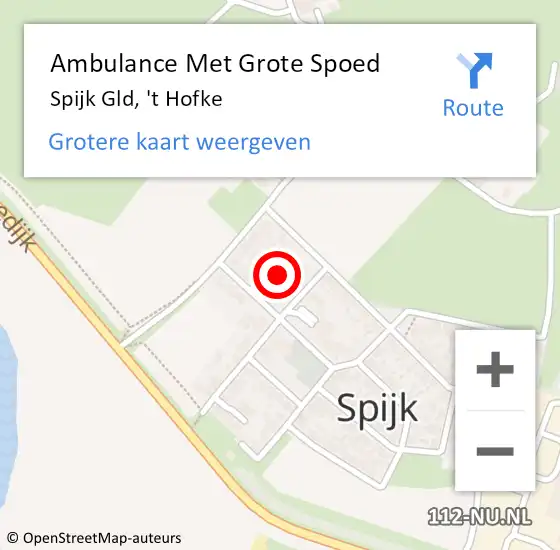 Locatie op kaart van de 112 melding: Ambulance Met Grote Spoed Naar Spijk Gld, 't Hofke op 8 september 2014 20:23