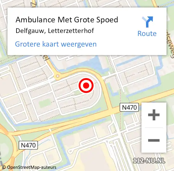 Locatie op kaart van de 112 melding: Ambulance Met Grote Spoed Naar Delfgauw, Letterzetterhof op 20 september 2023 20:50