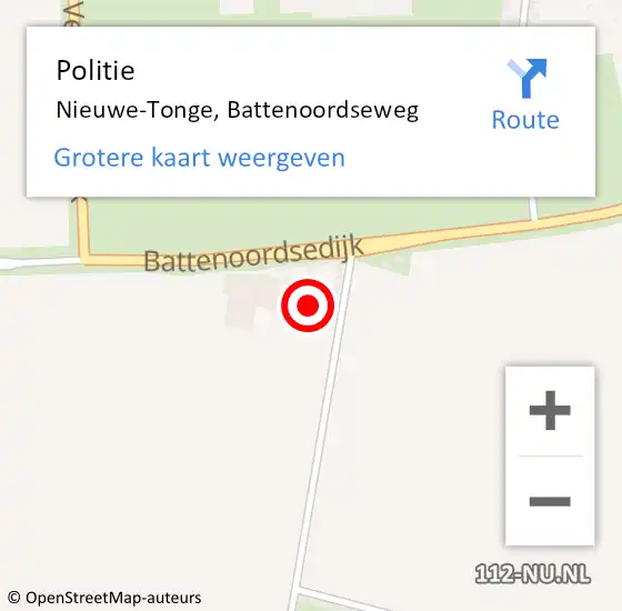 Locatie op kaart van de 112 melding: Politie Nieuwe-Tonge, Battenoordseweg op 20 september 2023 21:47