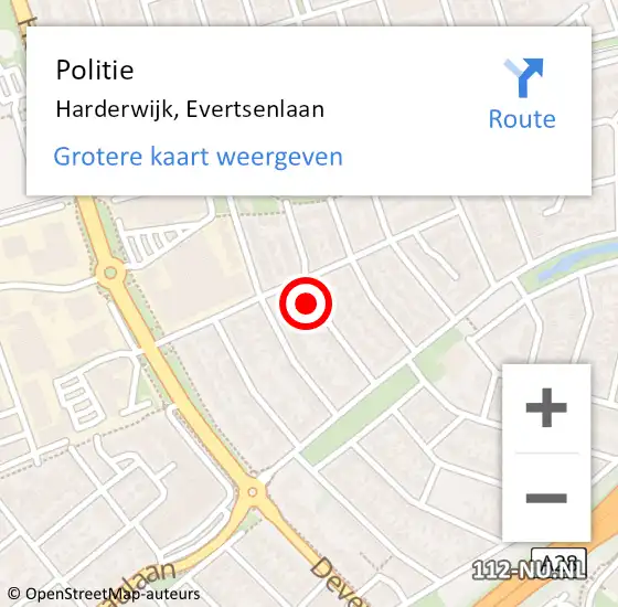 Locatie op kaart van de 112 melding: Politie Harderwijk, Evertsenlaan op 20 september 2023 21:52