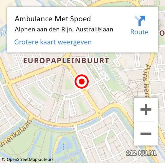 Locatie op kaart van de 112 melding: Ambulance Met Spoed Naar Alphen aan den Rijn, Australiëlaan op 21 september 2023 01:08