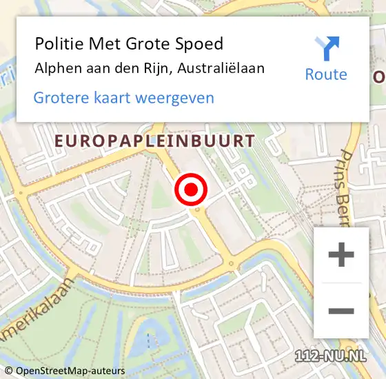 Locatie op kaart van de 112 melding: Politie Met Grote Spoed Naar Alphen aan den Rijn, Australiëlaan op 21 september 2023 01:10