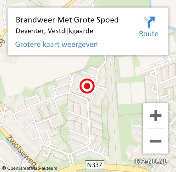 Locatie op kaart van de 112 melding: Brandweer Met Grote Spoed Naar Deventer, Vestdijkgaarde op 8 september 2014 20:36