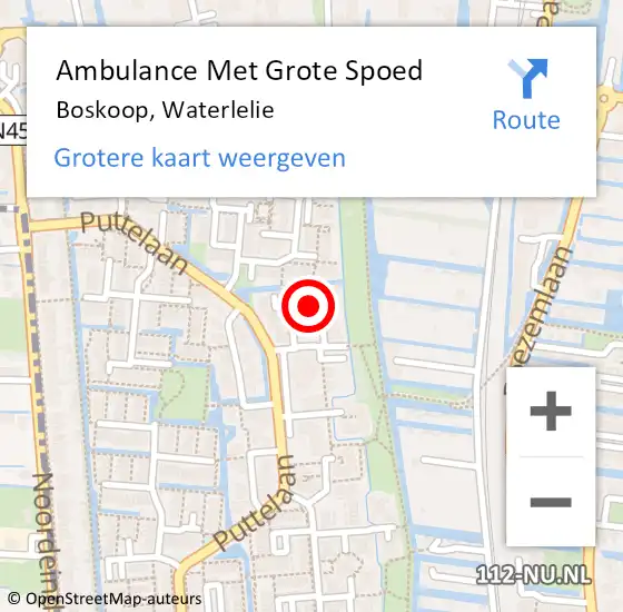 Locatie op kaart van de 112 melding: Ambulance Met Grote Spoed Naar Boskoop, Waterlelie op 21 september 2023 01:37