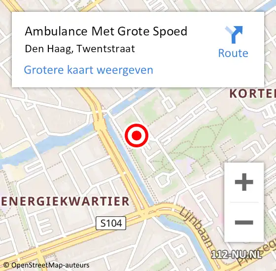 Locatie op kaart van de 112 melding: Ambulance Met Grote Spoed Naar Den Haag, Twentstraat op 21 september 2023 01:40