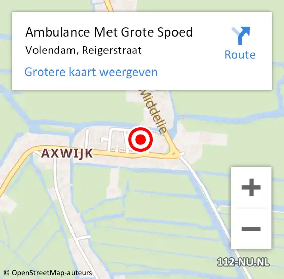 Locatie op kaart van de 112 melding: Ambulance Met Grote Spoed Naar Volendam, Reigerstraat op 21 september 2023 04:49