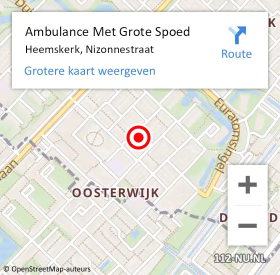 Locatie op kaart van de 112 melding: Ambulance Met Grote Spoed Naar Heemskerk, Nizonnestraat op 21 september 2023 05:02