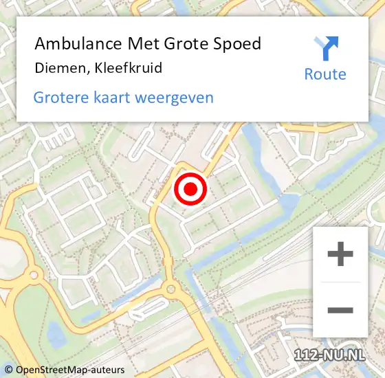 Locatie op kaart van de 112 melding: Ambulance Met Grote Spoed Naar Diemen, Kleefkruid op 21 september 2023 05:16