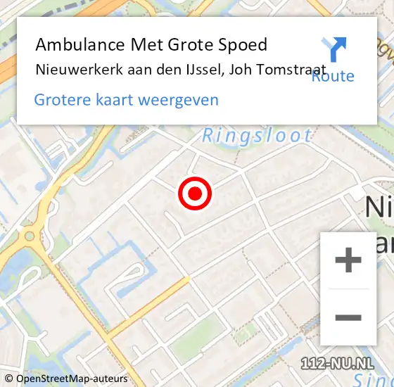 Locatie op kaart van de 112 melding: Ambulance Met Grote Spoed Naar Nieuwerkerk aan den IJssel, Joh Tomstraat op 21 september 2023 06:43