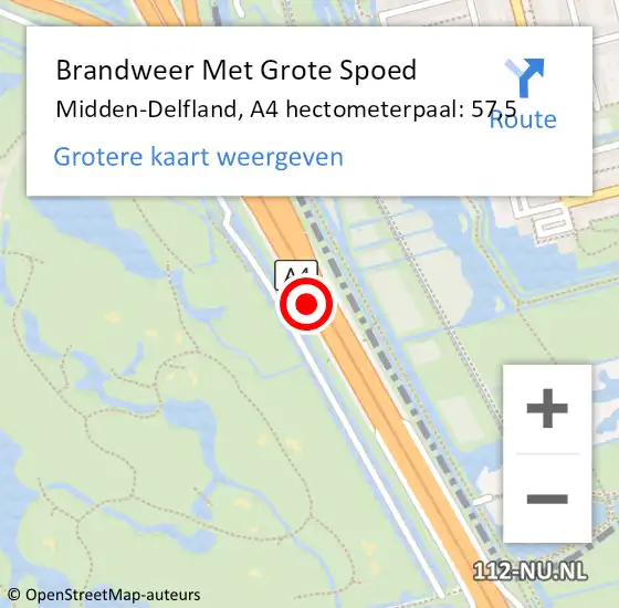 Locatie op kaart van de 112 melding: Brandweer Met Grote Spoed Naar Midden-Delfland, A4 hectometerpaal: 57,5 op 21 september 2023 06:52