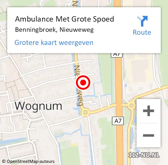 Locatie op kaart van de 112 melding: Ambulance Met Grote Spoed Naar Benningbroek, Nieuweweg op 21 september 2023 07:24