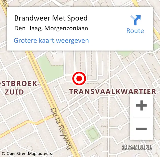 Locatie op kaart van de 112 melding: Brandweer Met Spoed Naar Den Haag, Morgenzonlaan op 21 september 2023 07:47