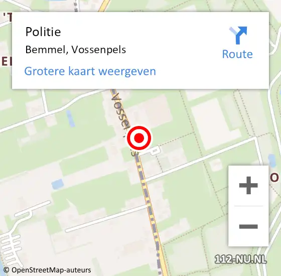 Locatie op kaart van de 112 melding: Politie Bemmel, Vossenpels op 21 september 2023 08:01