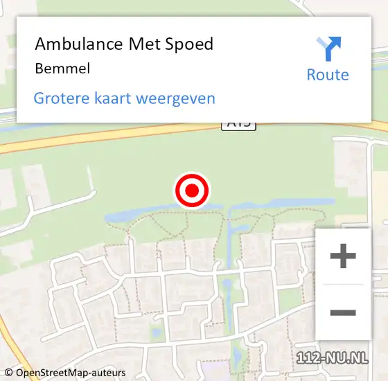 Locatie op kaart van de 112 melding: Ambulance Met Spoed Naar Bemmel op 21 september 2023 08:04